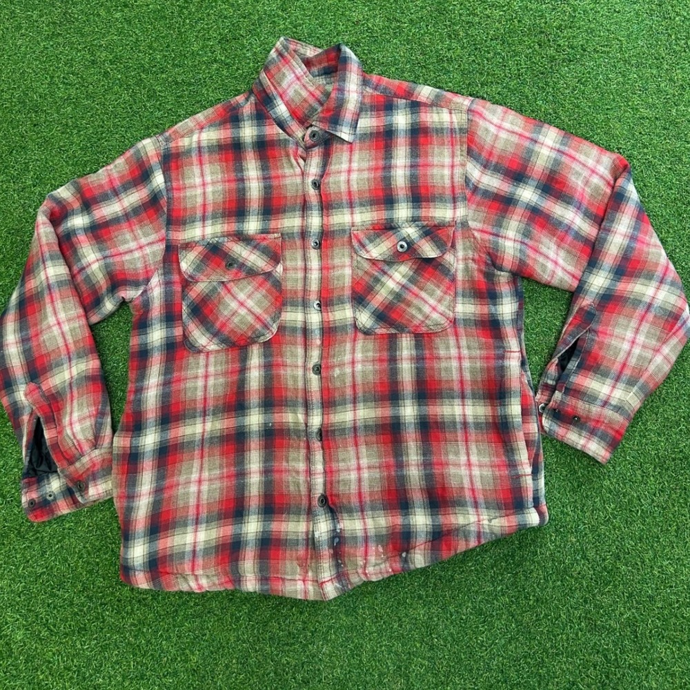 Grizzly Mountain Mens Red Plaid Sherpa Lined Flannel Shirt Jacket Size M